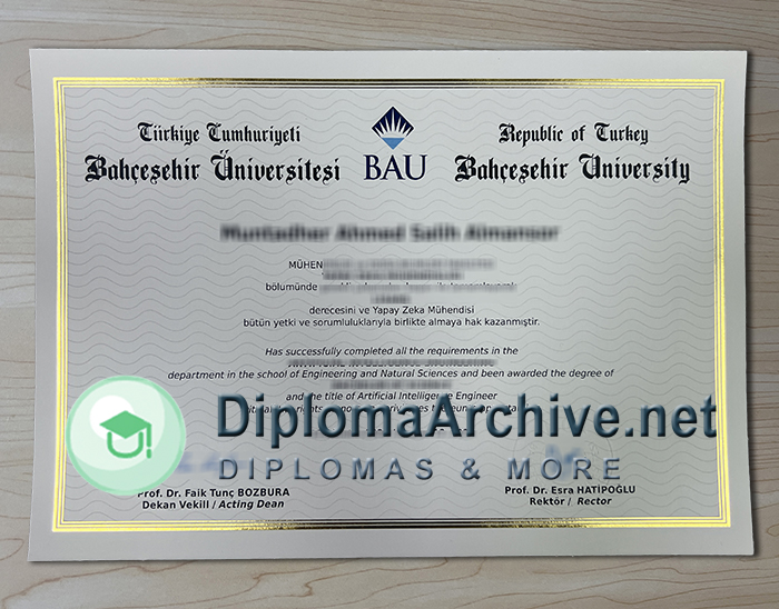 Bahçeşehir University diploma