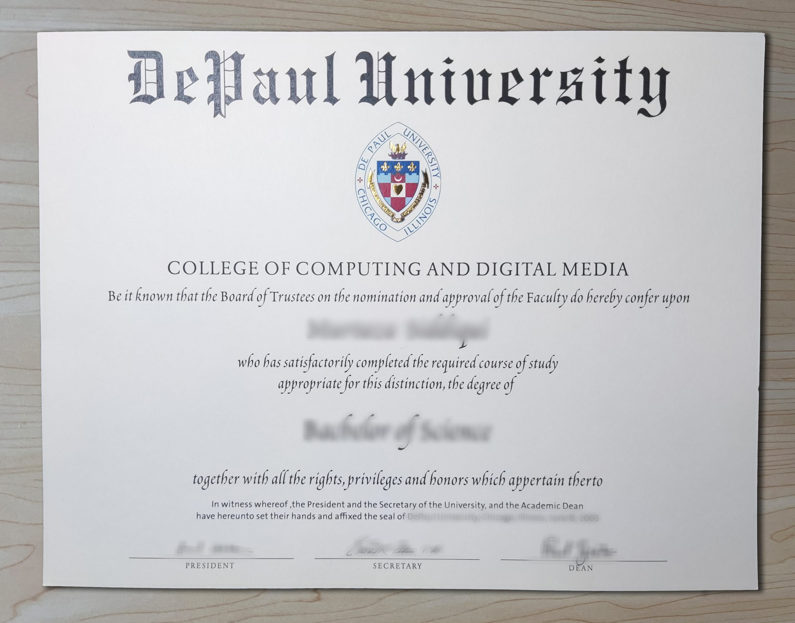DePaul University diploma