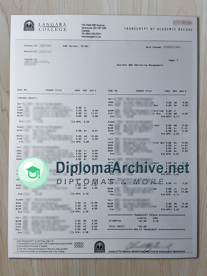 Langara College transcript