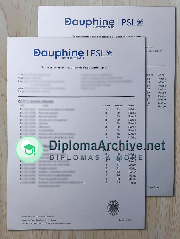 Paris Dauphine University transcript